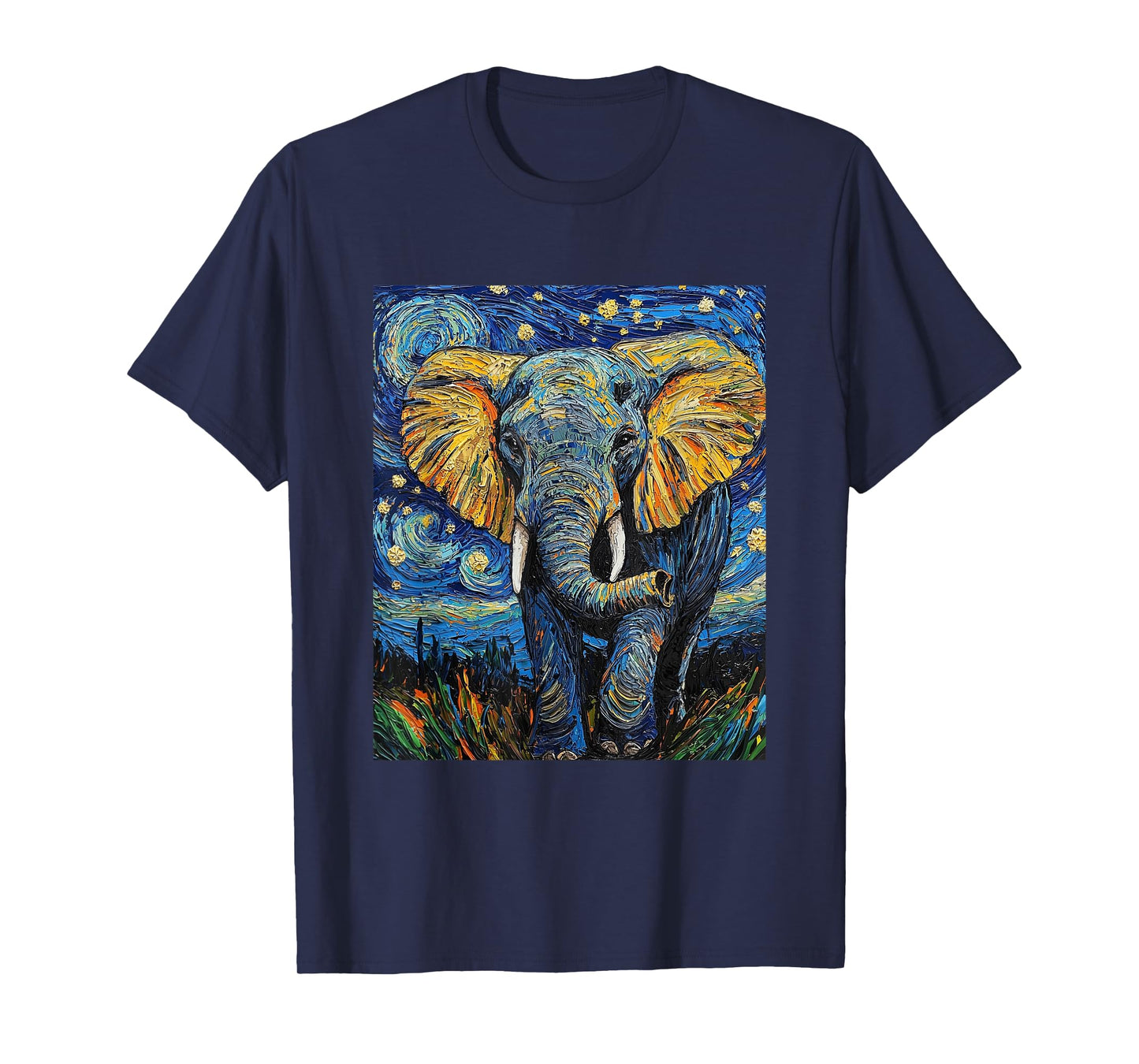 Cute Elephant Africa - Van Gogh Style - Starry Night T-Shirt