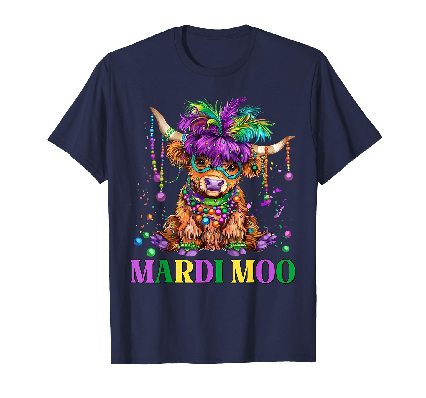 Retro Highland Cow Mardi Moo Mask Beads Mardi Gras Funny Cow T-Shirt