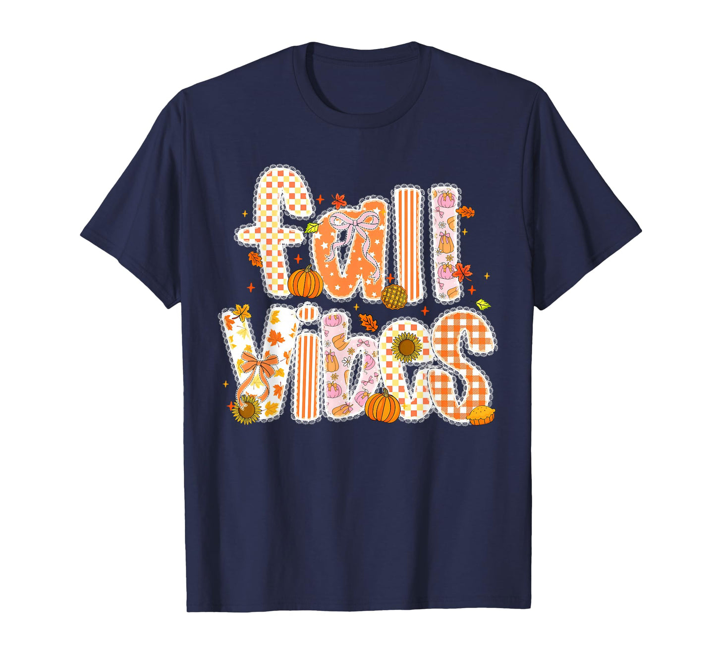 Fall Vibes Pumpkin Coquette Bow Autumn Leaves Thanksgiving T-Shirt