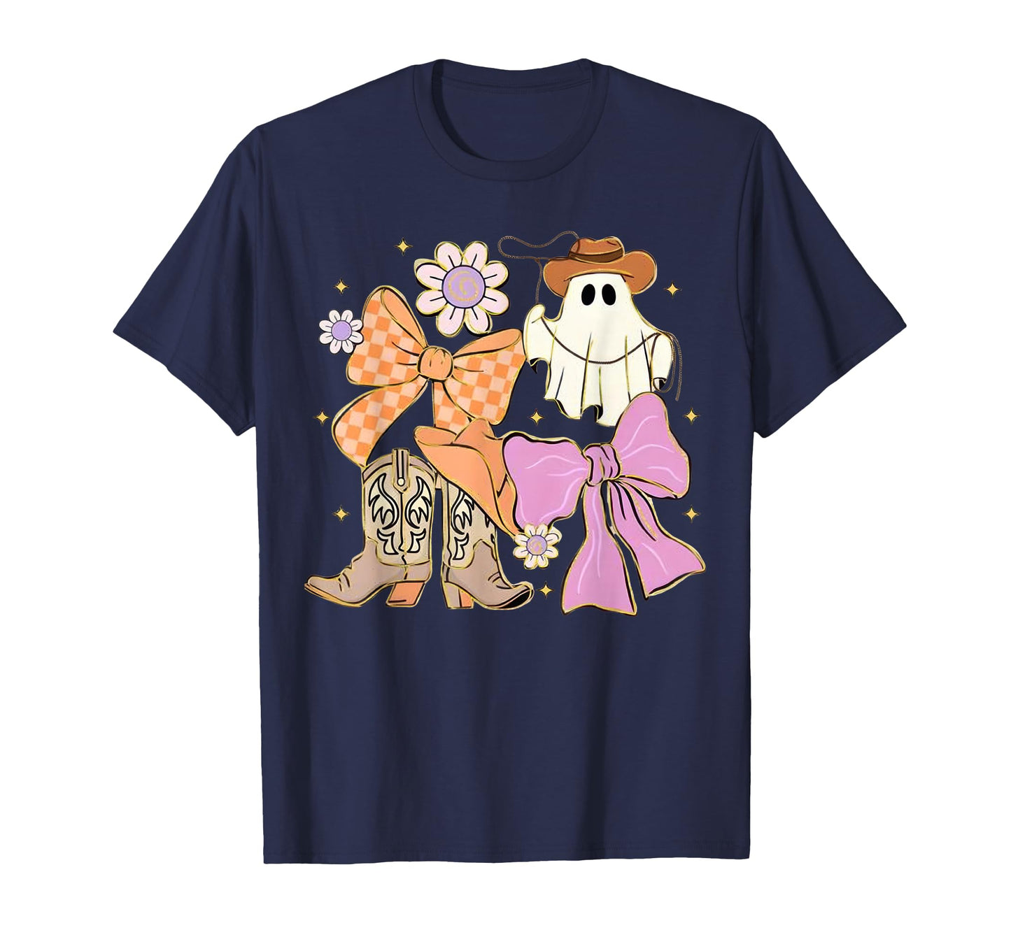 Coquette Western Cowboy Ghost Halloween Pumpkin Men Women T-Shirt