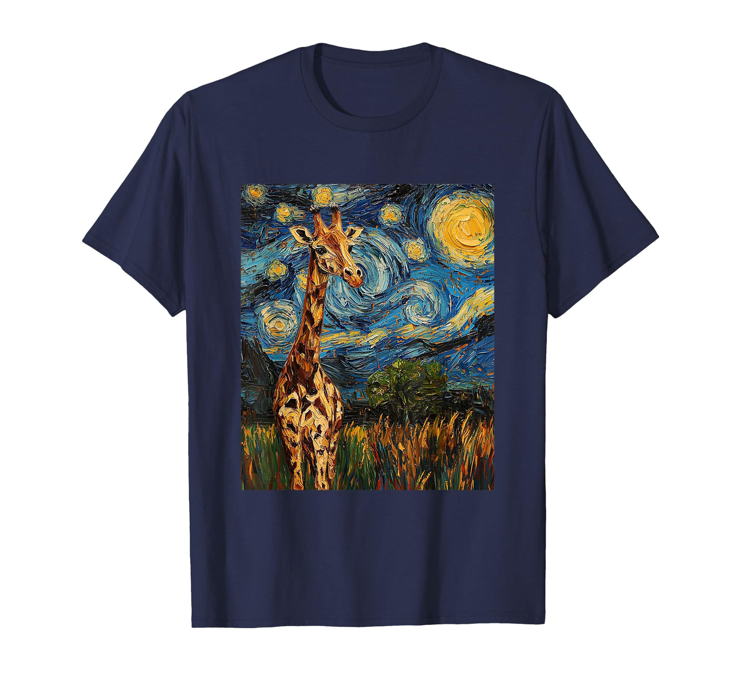 Cute Giraffe Africa - Van Gogh Style - Starry Night T-Shirt
