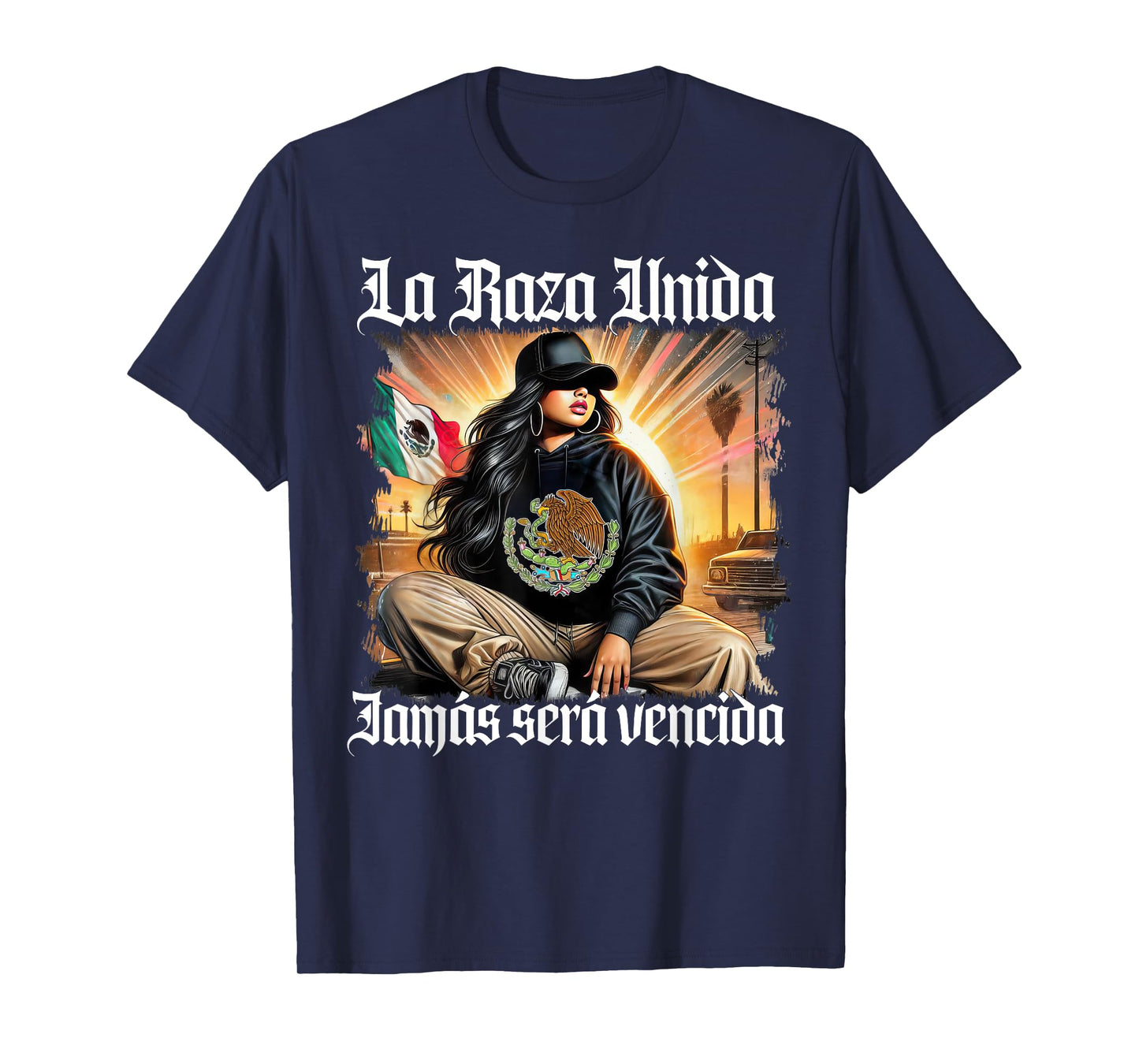 Retro La Raza Unida Mexican Flag Mexico Womens Girls T-Shirt