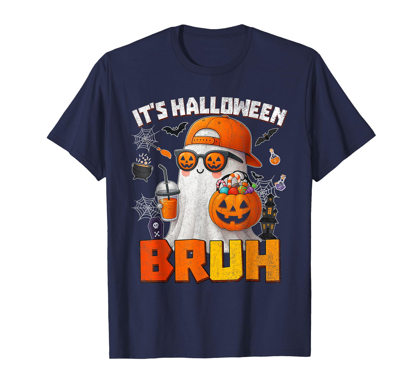 Its Halloween Bruh Boo Ghost Pumpkin Costume Boys Kids Mens T-Shirt