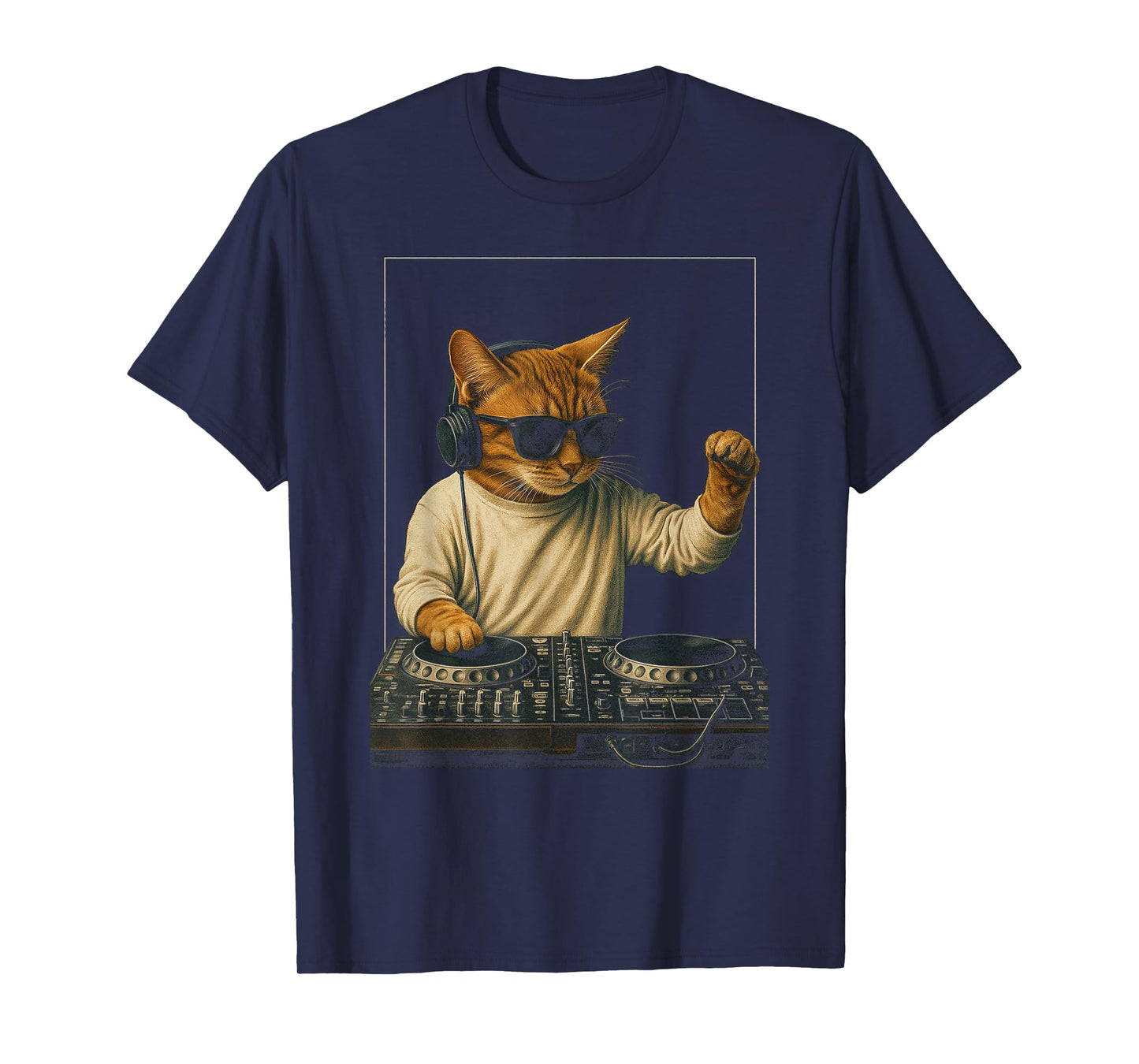 Vintage Orange Tabby Cat Playing Music Cat Lovers DJ Lovers Men Women Kids T-Shirt
