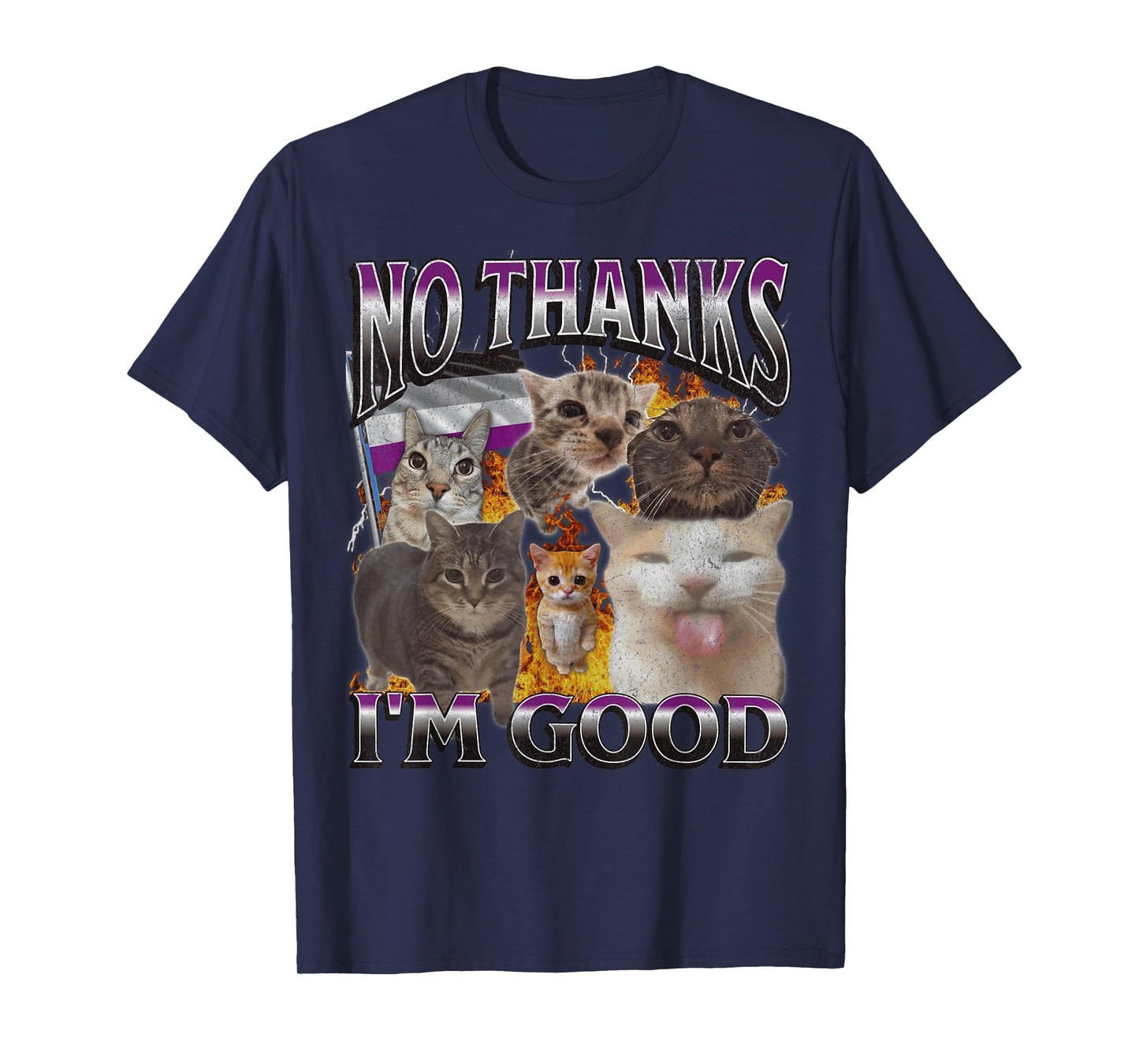 No Thanks I'm Good Funny Asexual Lgbtq Cat Meme Bootleg Men Women T-Shirt