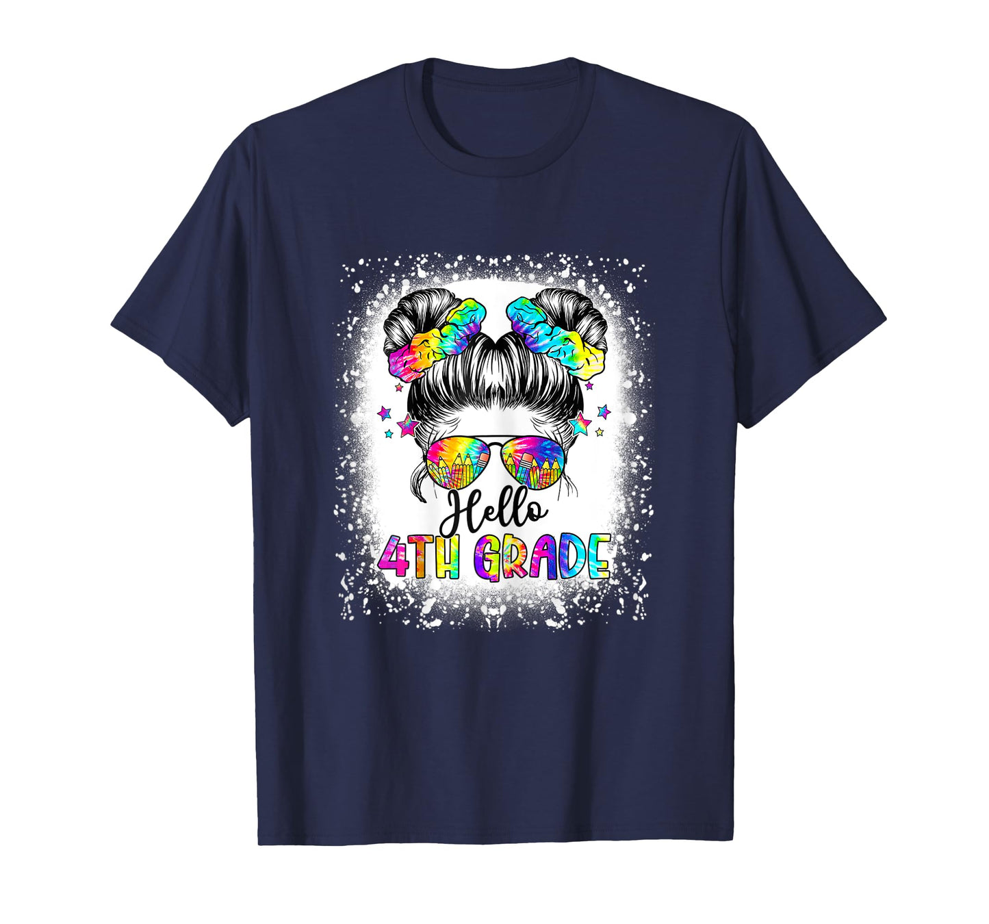 Hello 4th Grade Messy Hair Bun Girl Back To School First Day T-Shirt