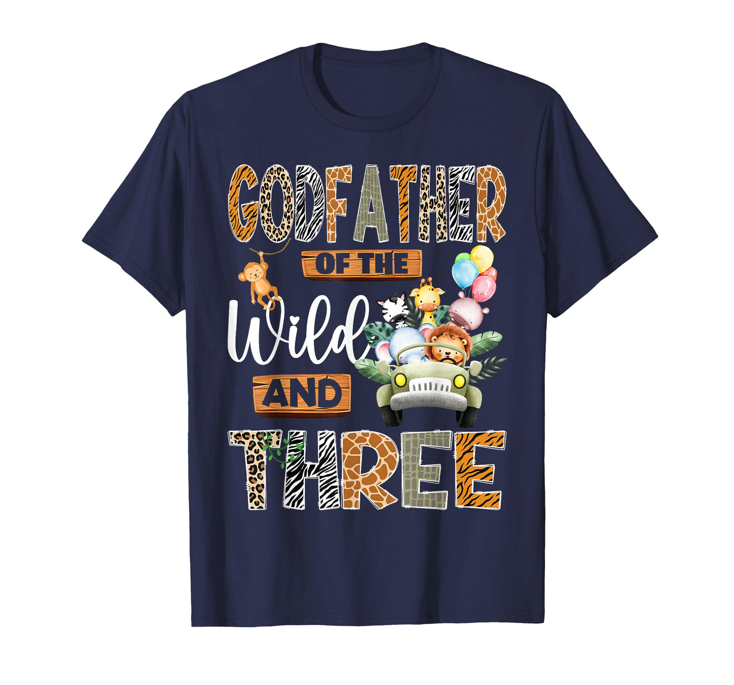 Godfather of The Wild & Three 3Rd Birthday Boy Safari Truck T-Shirt