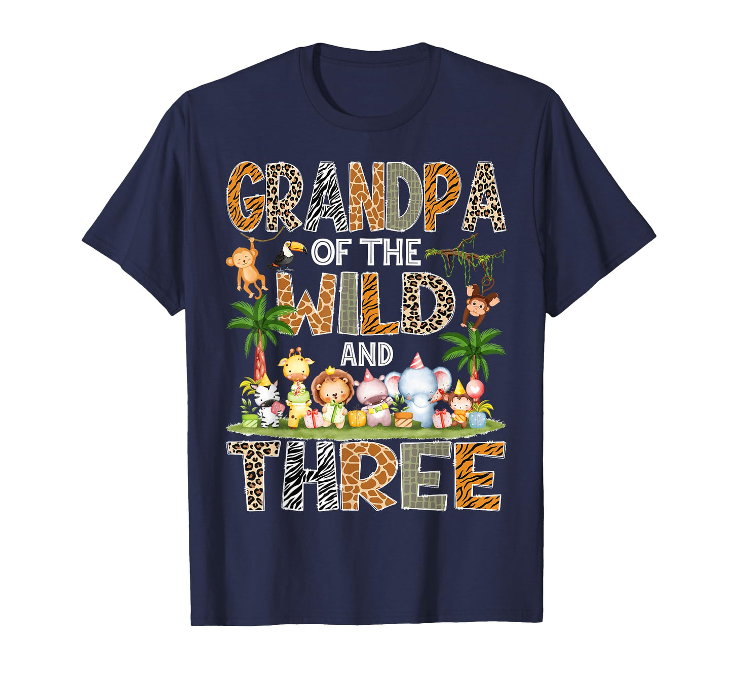 Grandpa Of The Wild & Three 3Rd Birthday Safari Jungle T-Shirt