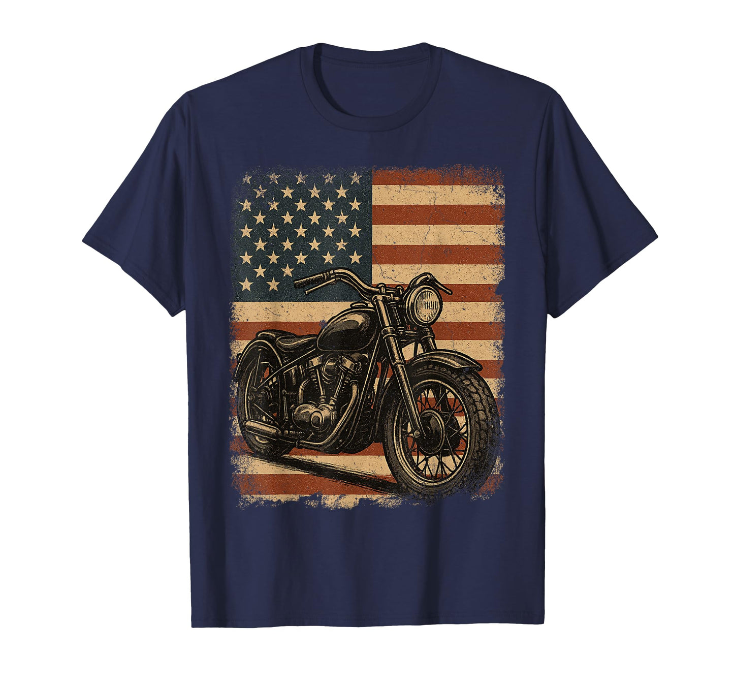 USA Flag Ride Retro Chopper Biker Vintage Motorcycle T-Shirt