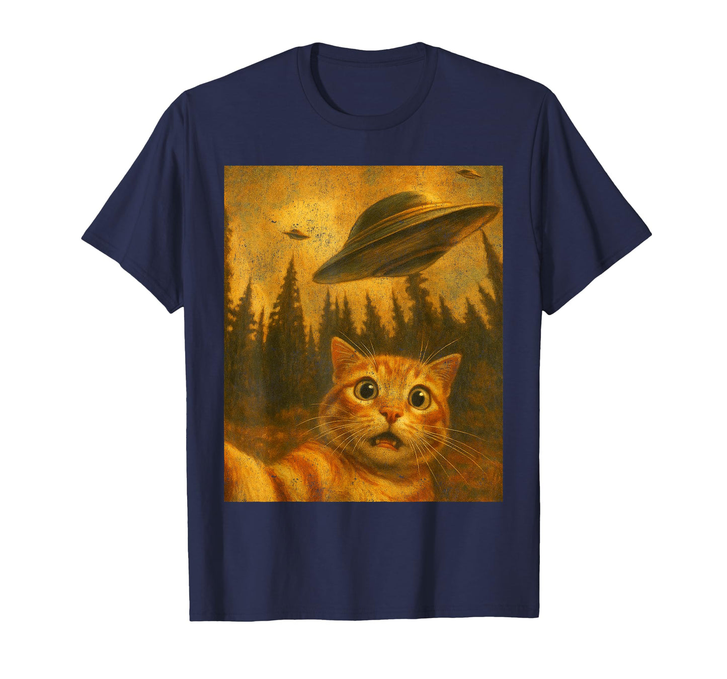 Cat Selfie With Alien UFO Funny Cat Gifts For Men Women Kid T-Shirt