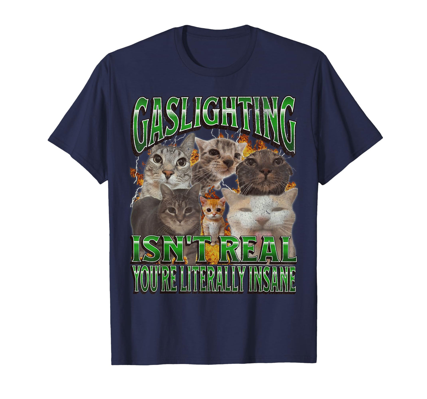 Gaslighting Isn't Real Funny Cat Meme Bootleg Graphic T-Shirt