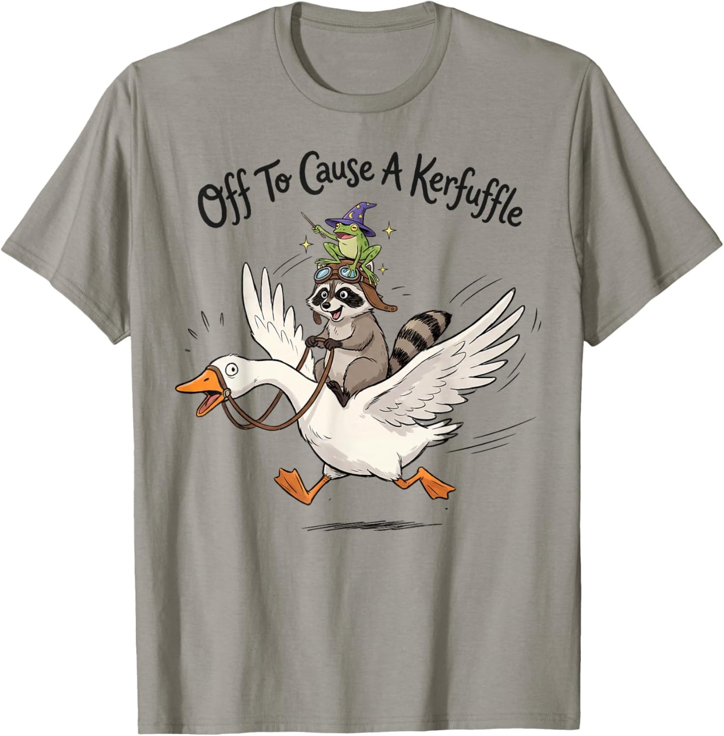 Off to Cause a kerfuffle Funny Graphic Tees Raccoon T-Shirt - T-Shirt | Sand