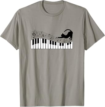 Cute Cat Kitty Playing Piano Music Clef Pianist Musician Art T-Shirt