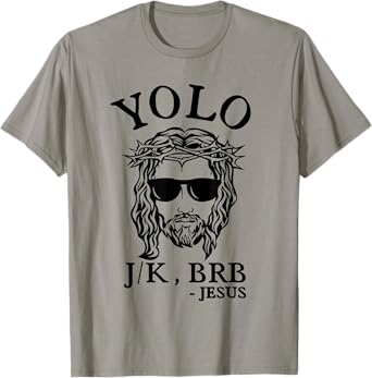 Easter Day Shirts Christian YOLO JK BRB Jesus God Funny Happy T-Shirt Grey Small Crew Neck Classic Fit Short Sleeve Unisex-Adults Women Casual Easter Fun Humorous Religious Theme Hunting T-Shirt