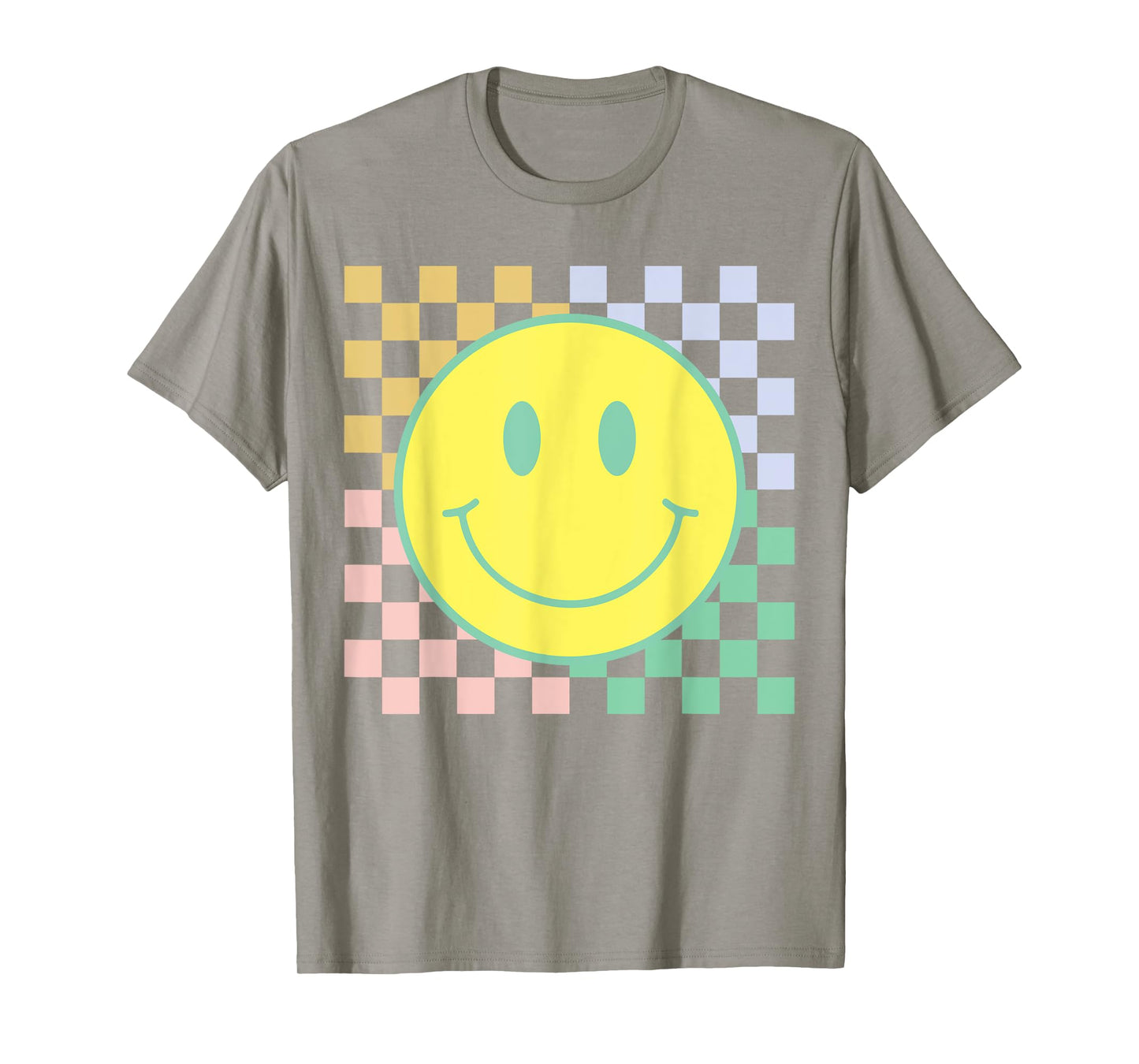 Retro Happy Face Shirt Checkered Pattern Smile Face Trendy T-Shirt