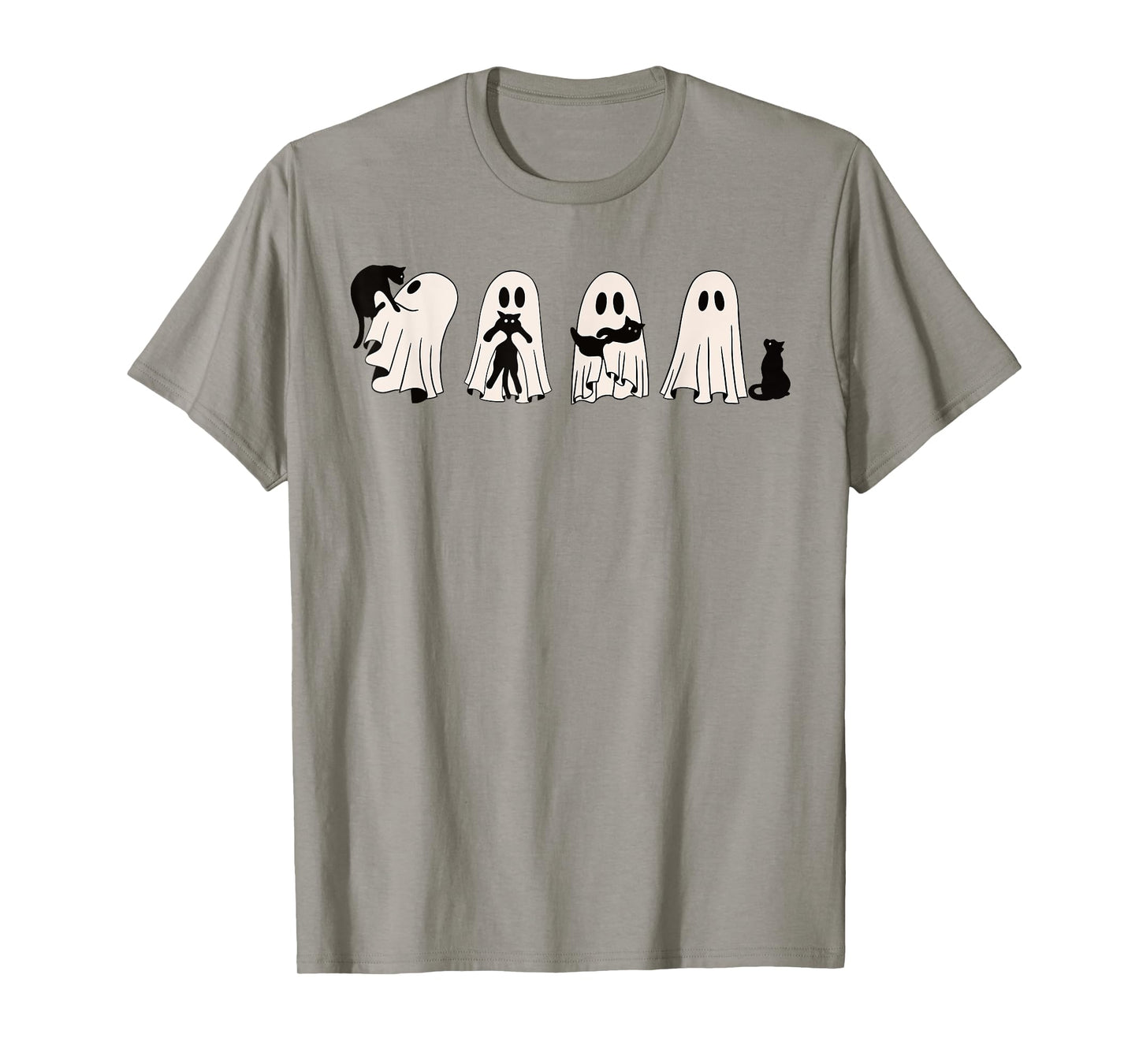 Funny Ghost Black Cat Spooky Season Trick Or Treat Halloween T-Shirt
