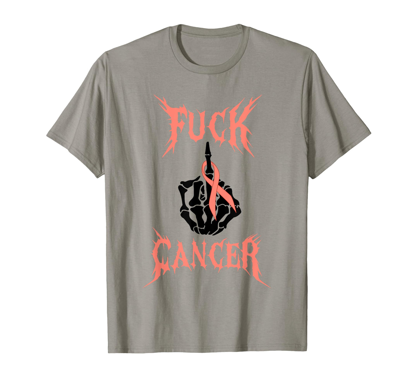 Fuck Cancer Rock Tattoos Warrior Peach Ribbon Uterine Cancer T-Shirt