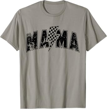 Mama Lightning Bolt Checkered Varsity Mom Women Mother's Day T-Shirt