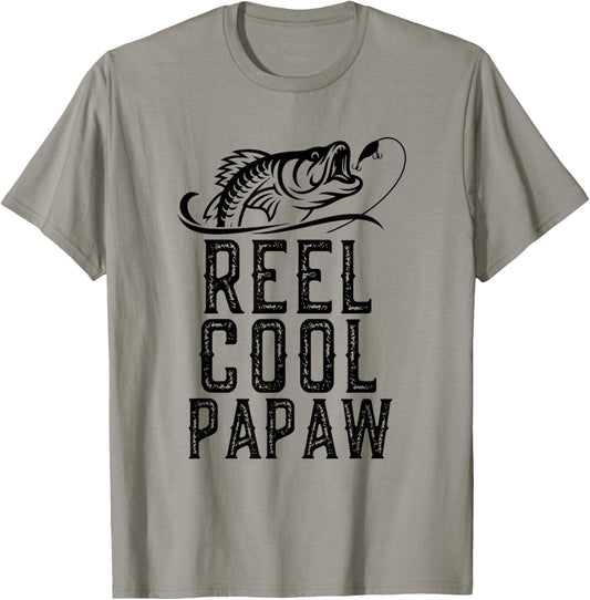 Reel Cool Papaw Fishing Fisherman Funny Grandpa Retro T-Shirt
