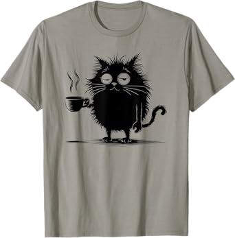 Angry Funny Cute Black Cat Shirt I Like Cats and Coffee Men Women Kids T-Shirt