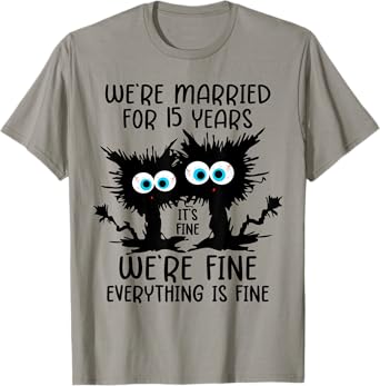 Crystal Wedding We're Married For 15 Years T-Shirt, Small, Grey