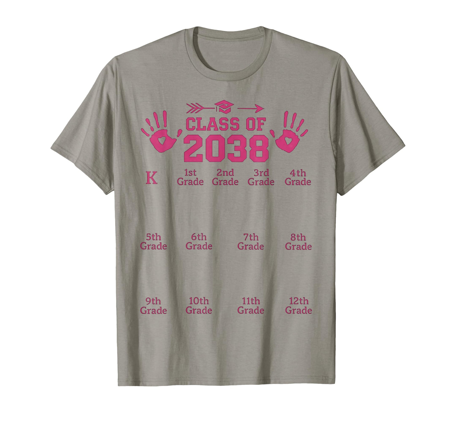 Class of 2038 Grow with Me Handprint Pre-K 12th Grade T-Shirt