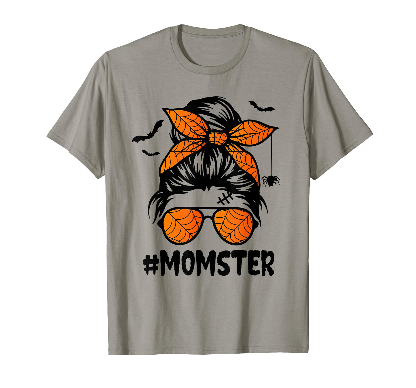 Momster for Women Halloween Mom Messy Bun Leopard T-Shirt