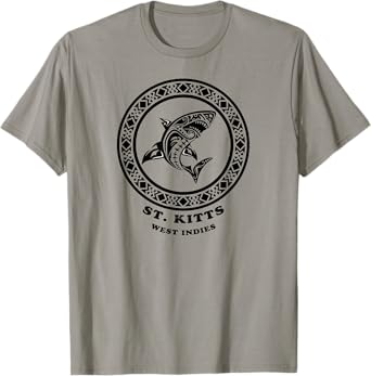 St. Kitts, West Indies Vintage Retro Tribal Shark Vacation T-Shirt