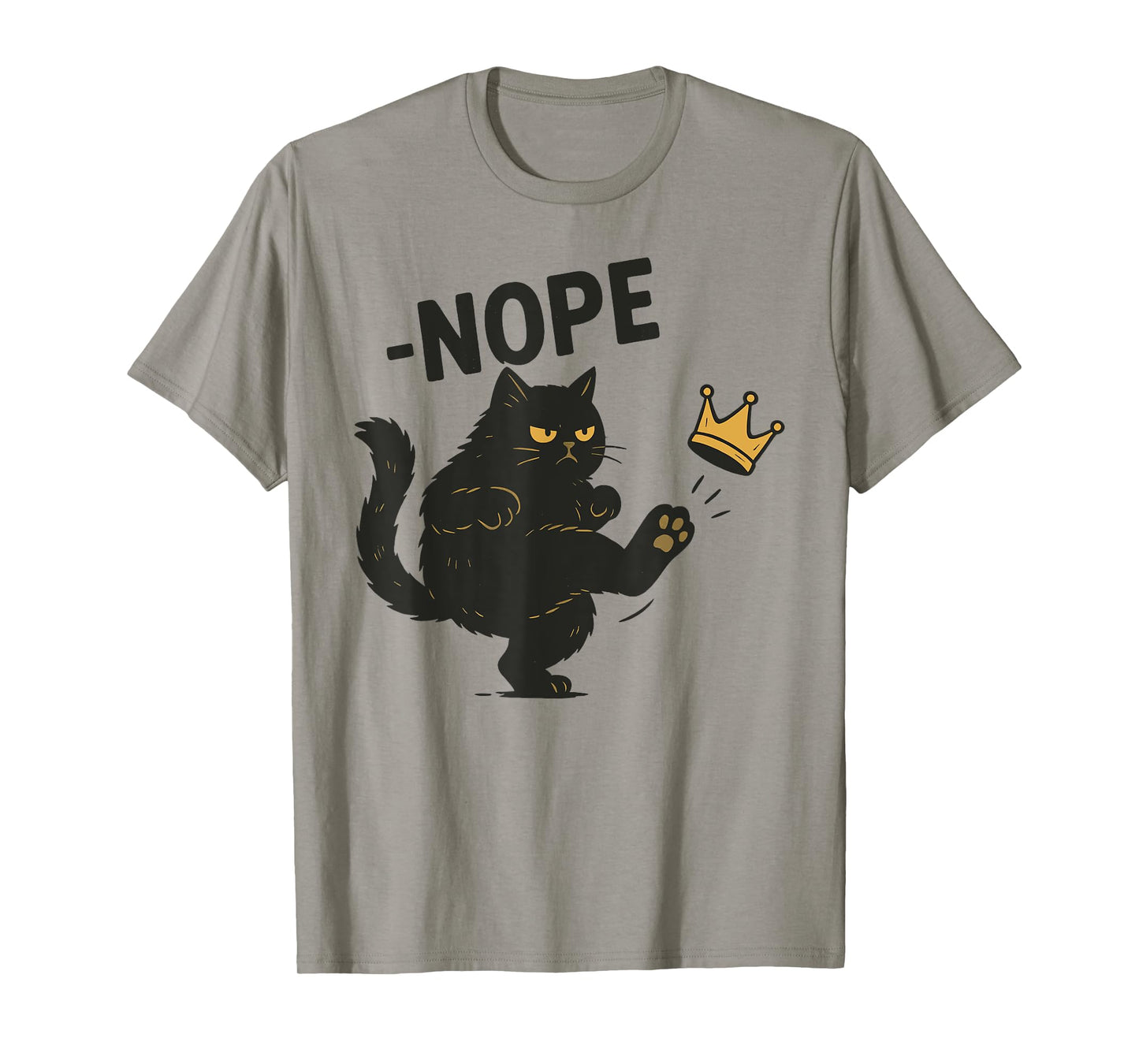 No Kings In America Black Cat Funny Cat Kicking Crown T-Shirt for Men Women