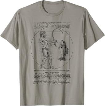 Funny Fishing Vitruvian Man Leonardo Da Vinci Fisherman T-Shirt