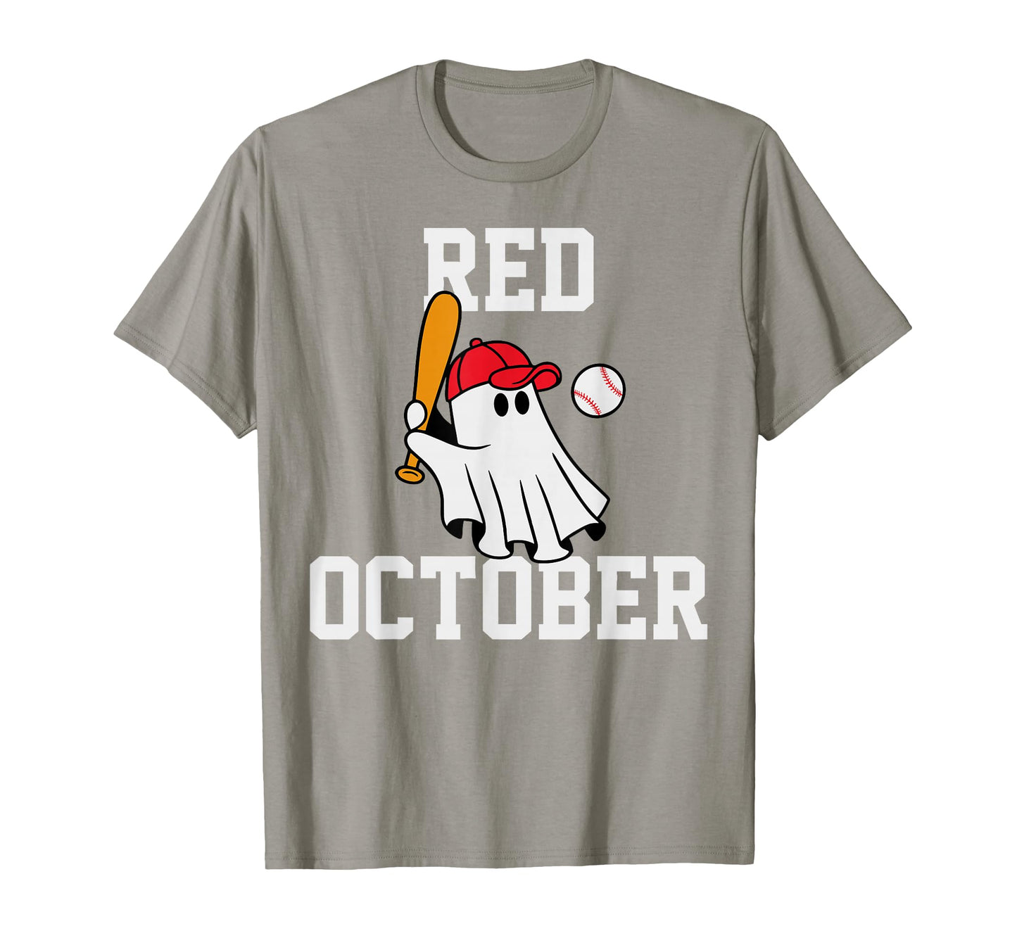 Funny Red October Halloween Ghost Playing Baseball Women Men T-Shirt