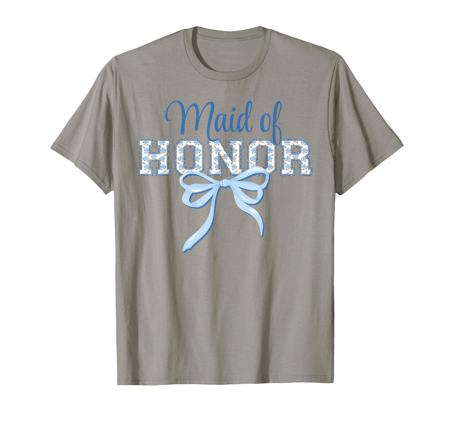 Maid of Honor Blue Bow Coquette Floral Matching Bridal T-Shirt