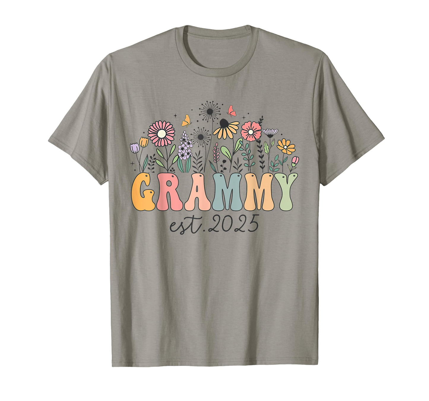 Grammy Est. 2025 Floral Groovy Retro Hippie Wildflower T-Shirt