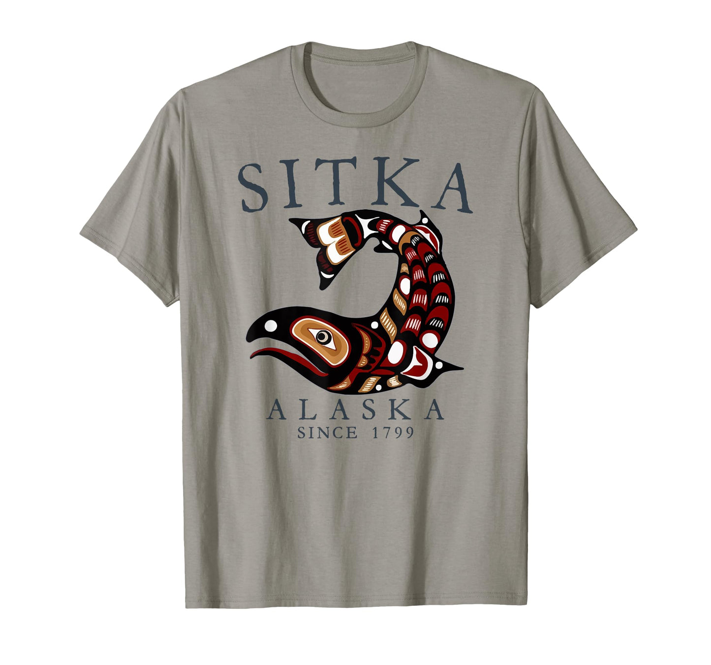 Sitka Alaska Tribal Art Salmon Since 1799 Slate Letters T-Shirt
