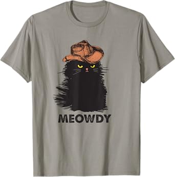 Meowdy Black cat shirts for girls, Meow and Howdy Meow Cat T-Shirt