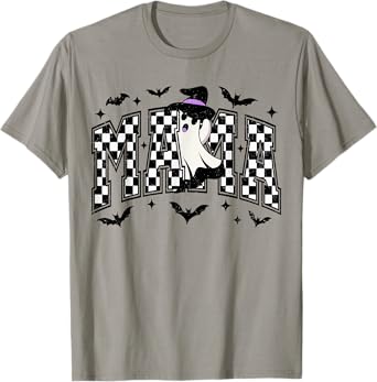Funny Retro Halloween Mama Checkered Ghost Hat Men Women T-Shirt