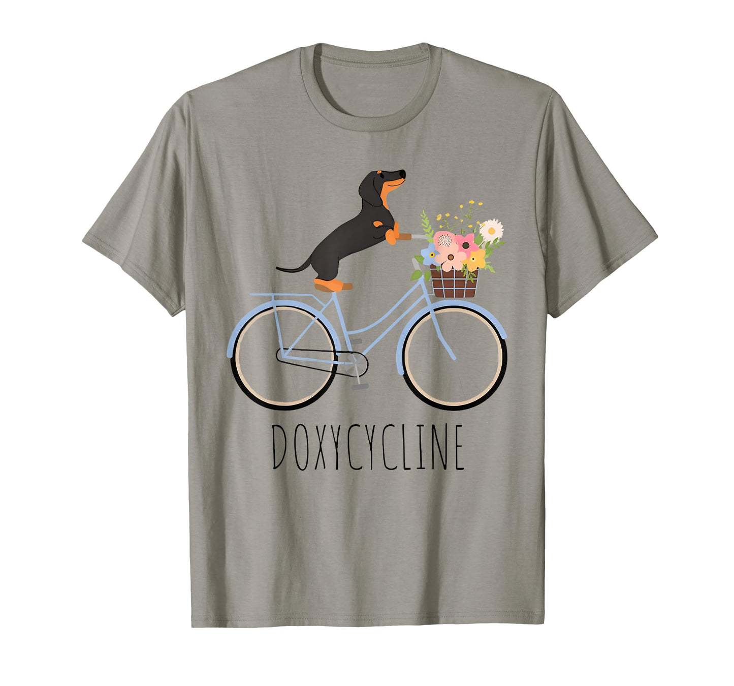 Doxycycline Pharmacy Pun Dachshund on Bicycle Veterinary T-Shirt