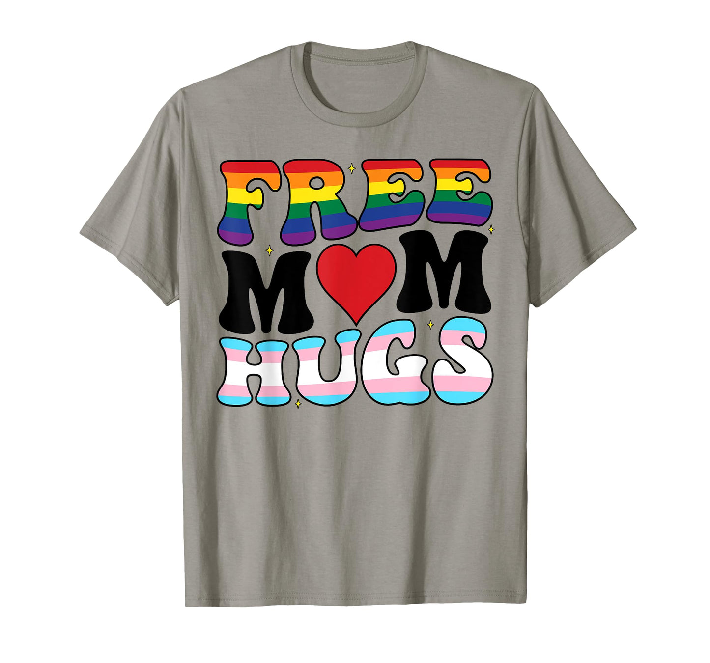 Free Mom Hugs Pride Month LGBTQ Transgender Support Groovy T-Shirt