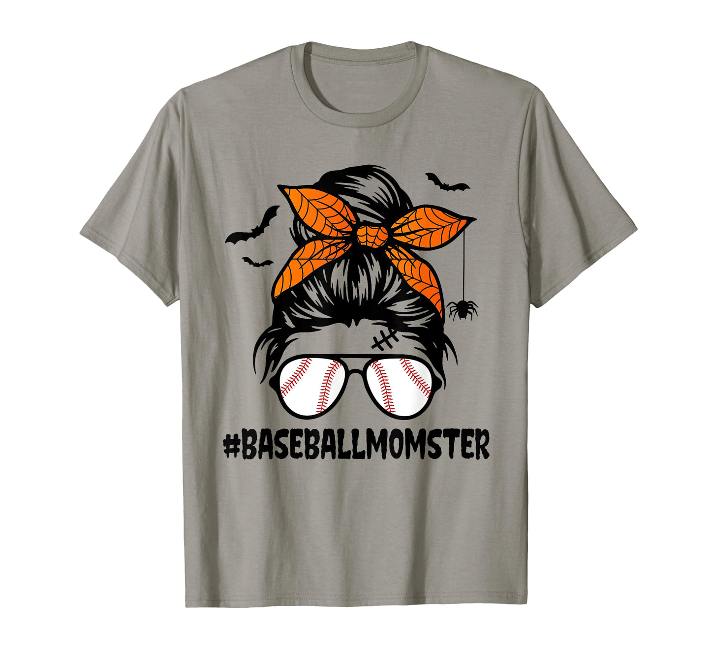 Baseball Momster Shirt for Women Halloween Mom Messy Bun T-Shirt