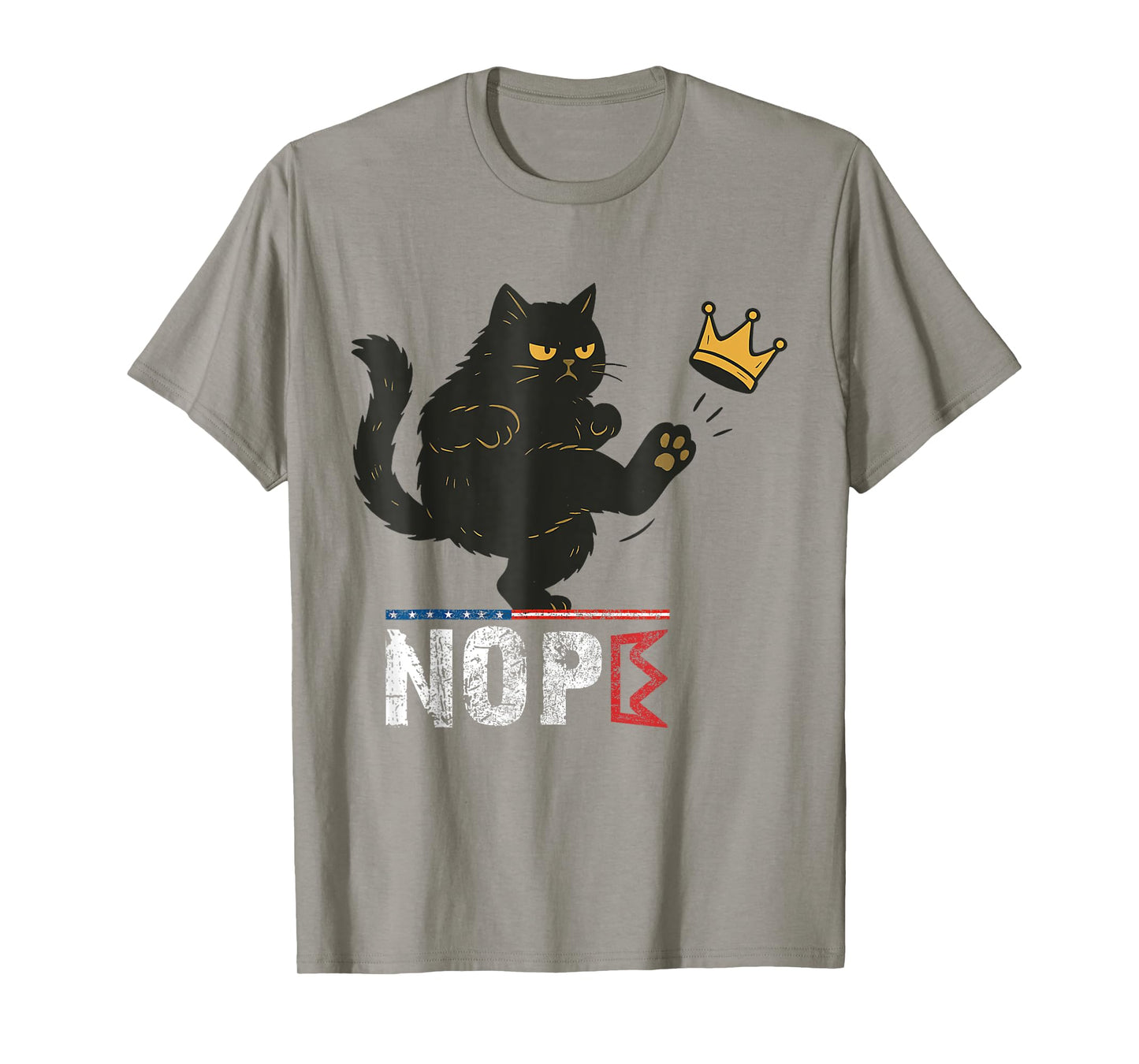 No Kings In America Black Cat Funny Cat Kicking Crown T-Shirt