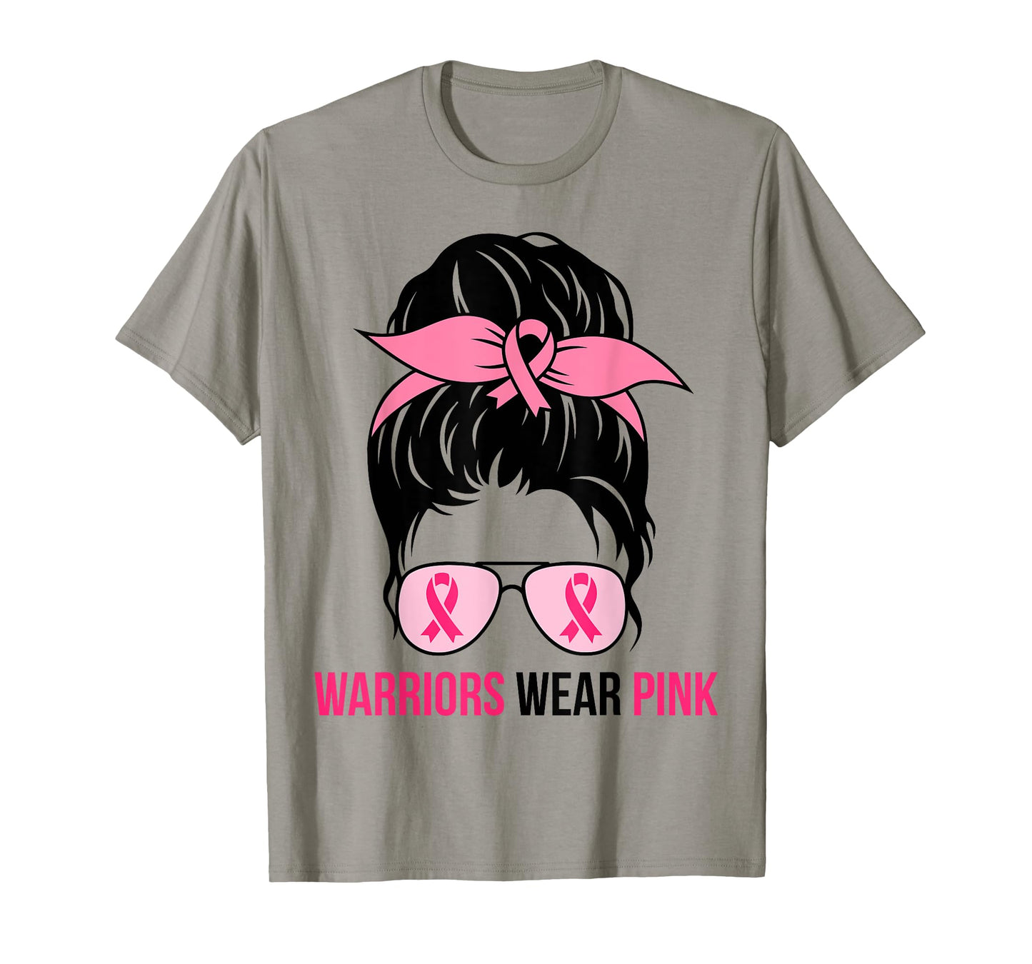 Warriors Wear Pink Messy Bun Mom Breast Cancer Awareness T-Shirt