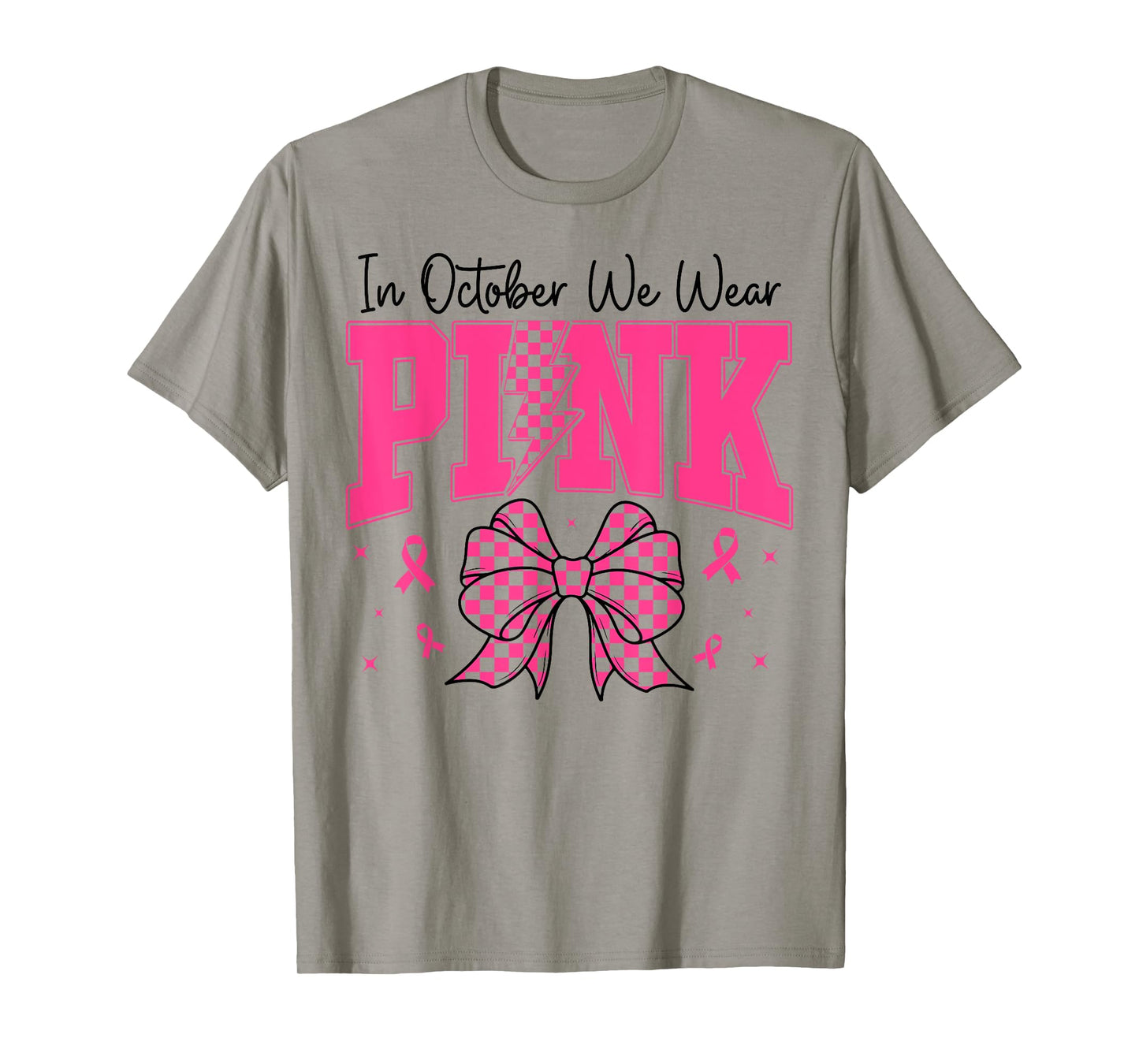 In October We Wear Pink Breast Cancer Awareness Coquette Bow T-Shirt