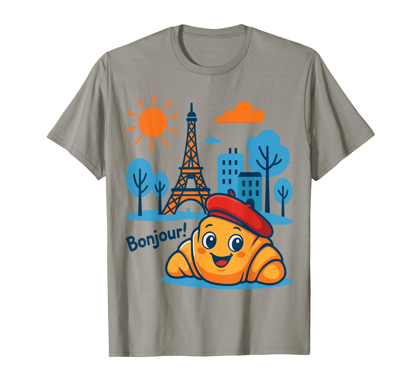 Paris France Croissant with Beret Hello in French Towe T-Shirt