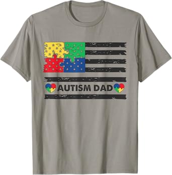 Autism Dad American Flag USA T-Shirt