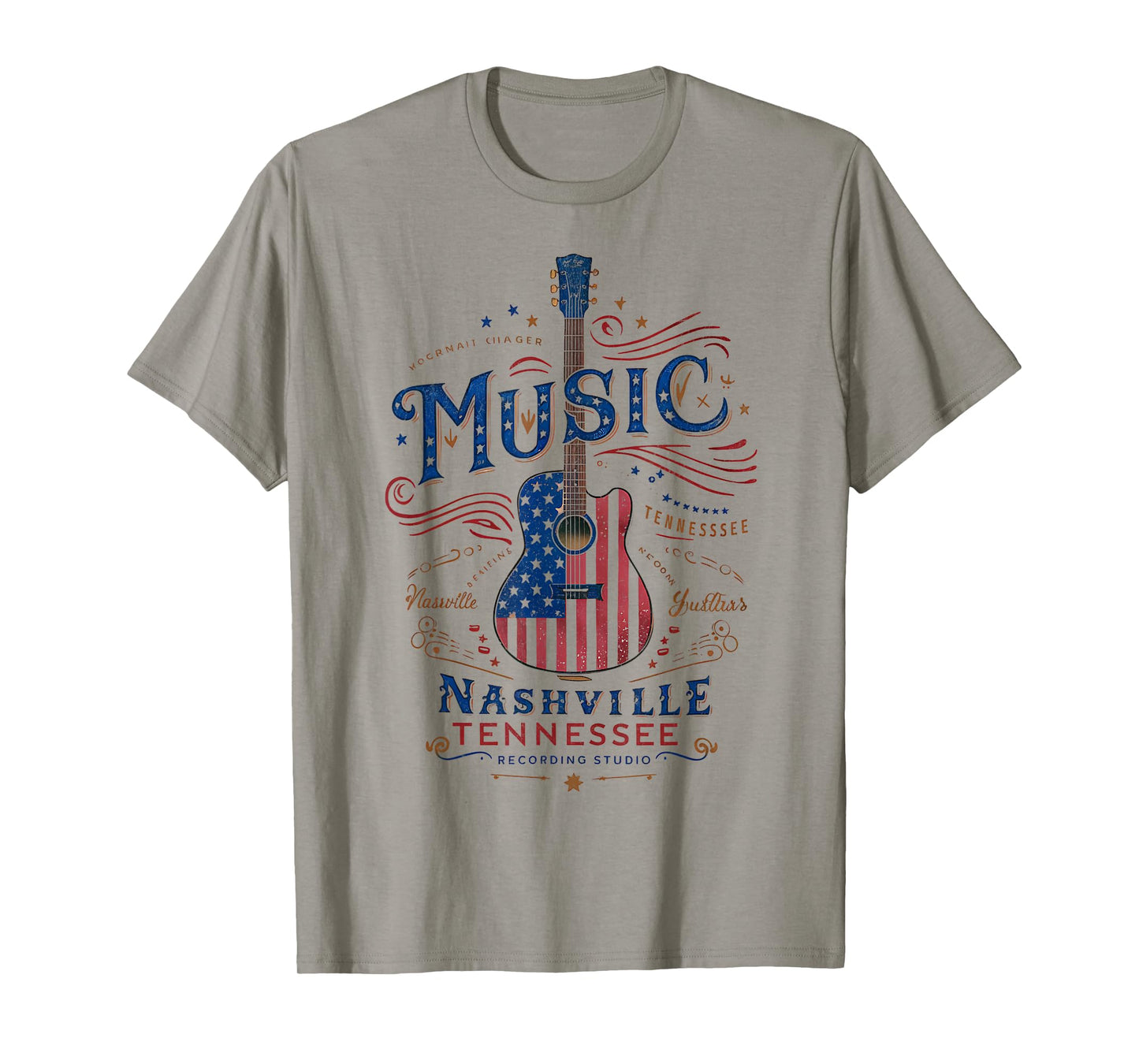 Rock American Flag Patriotic USA Music Nashville Guitar T-Shirt