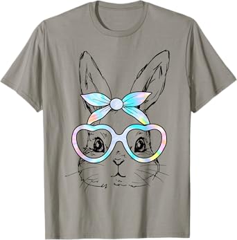 Cute Bunny Rabbit Face Tie Dye Glasses Girl Happy Easter Day T-Shirt