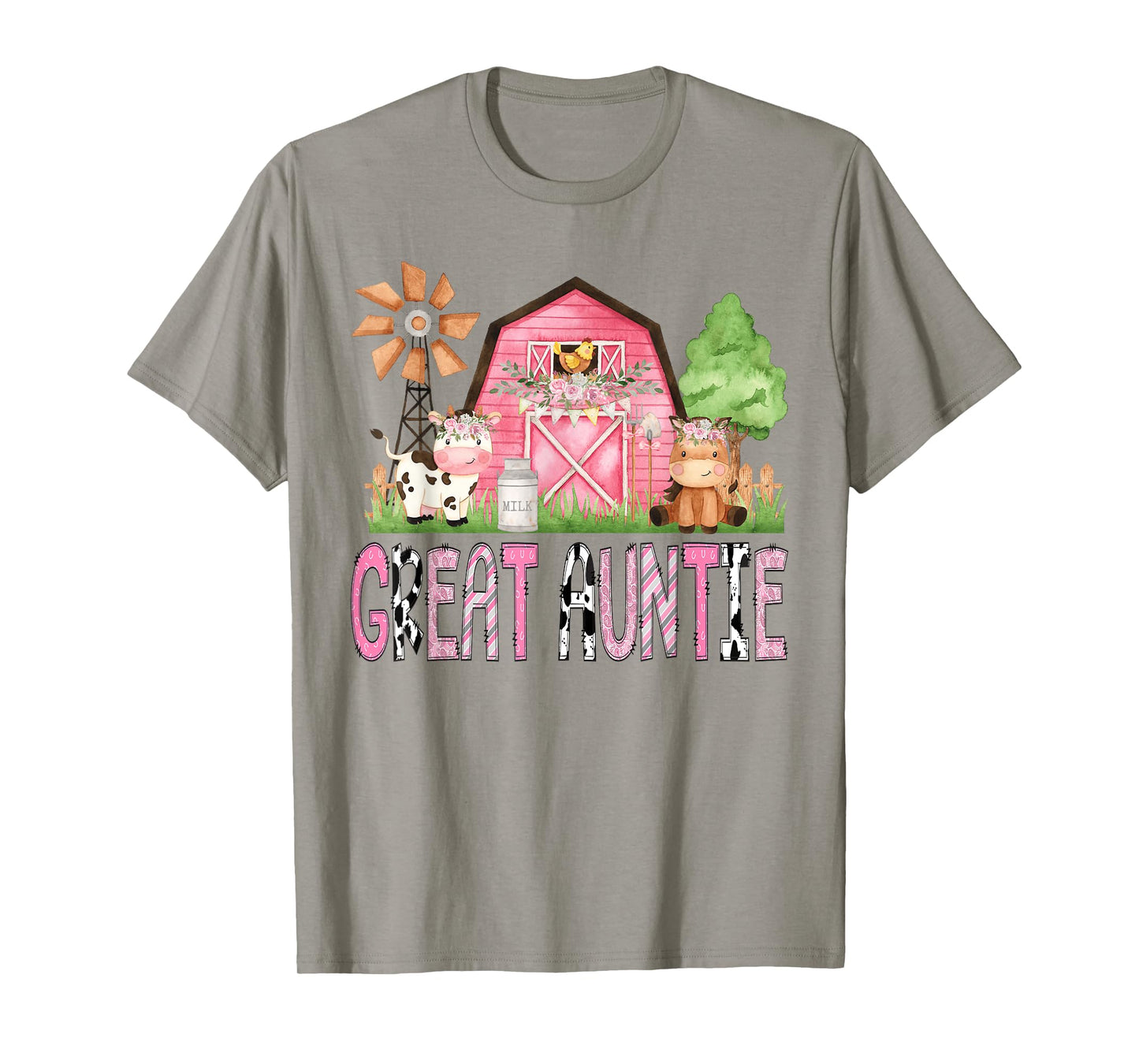Great Auntie Pink Farm Animal Birthday Kids Matching Family T-Shirt