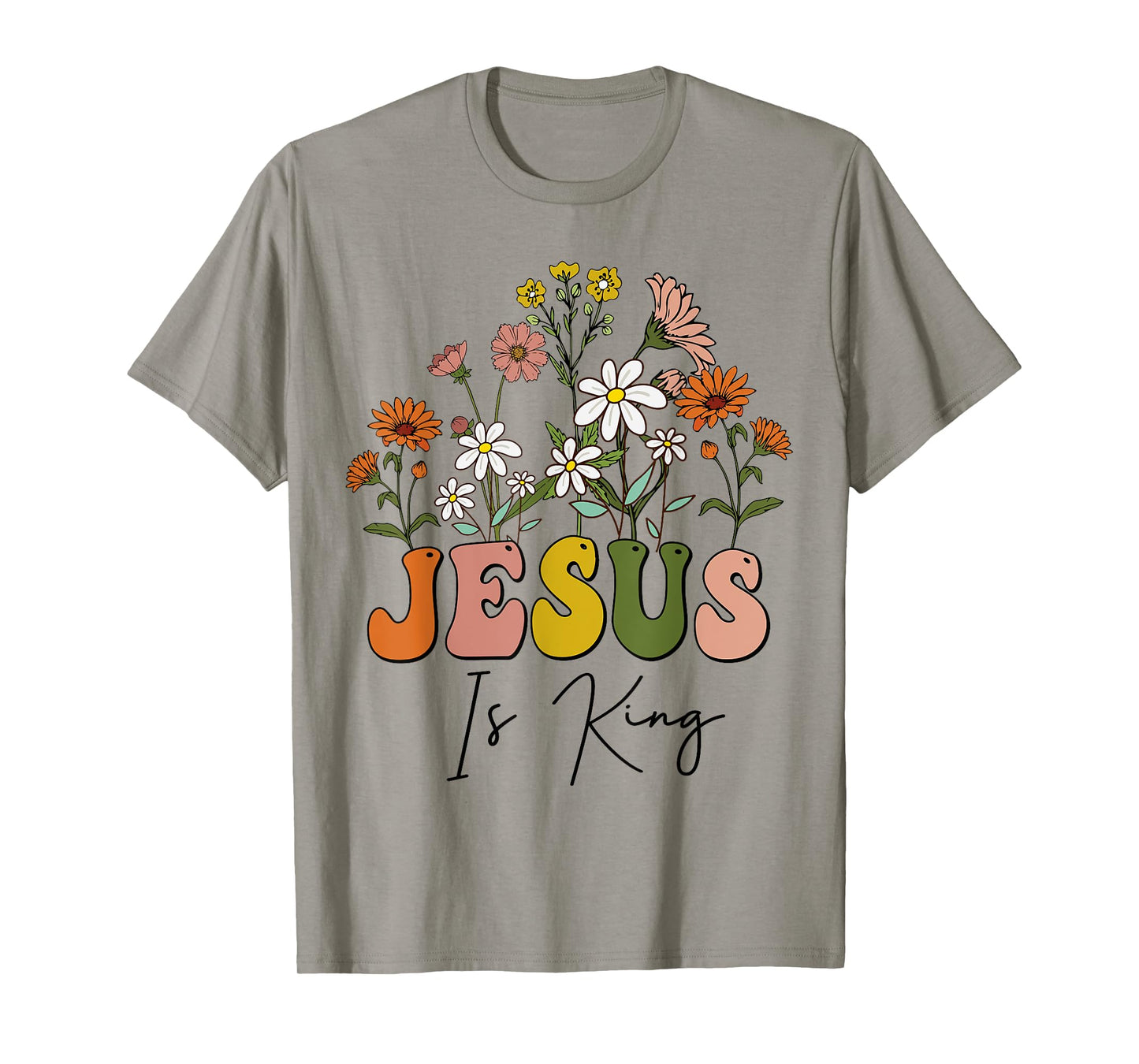 Floral Christian-Shirt Jesus Is King Cute Girl Teen Women T-Shirt