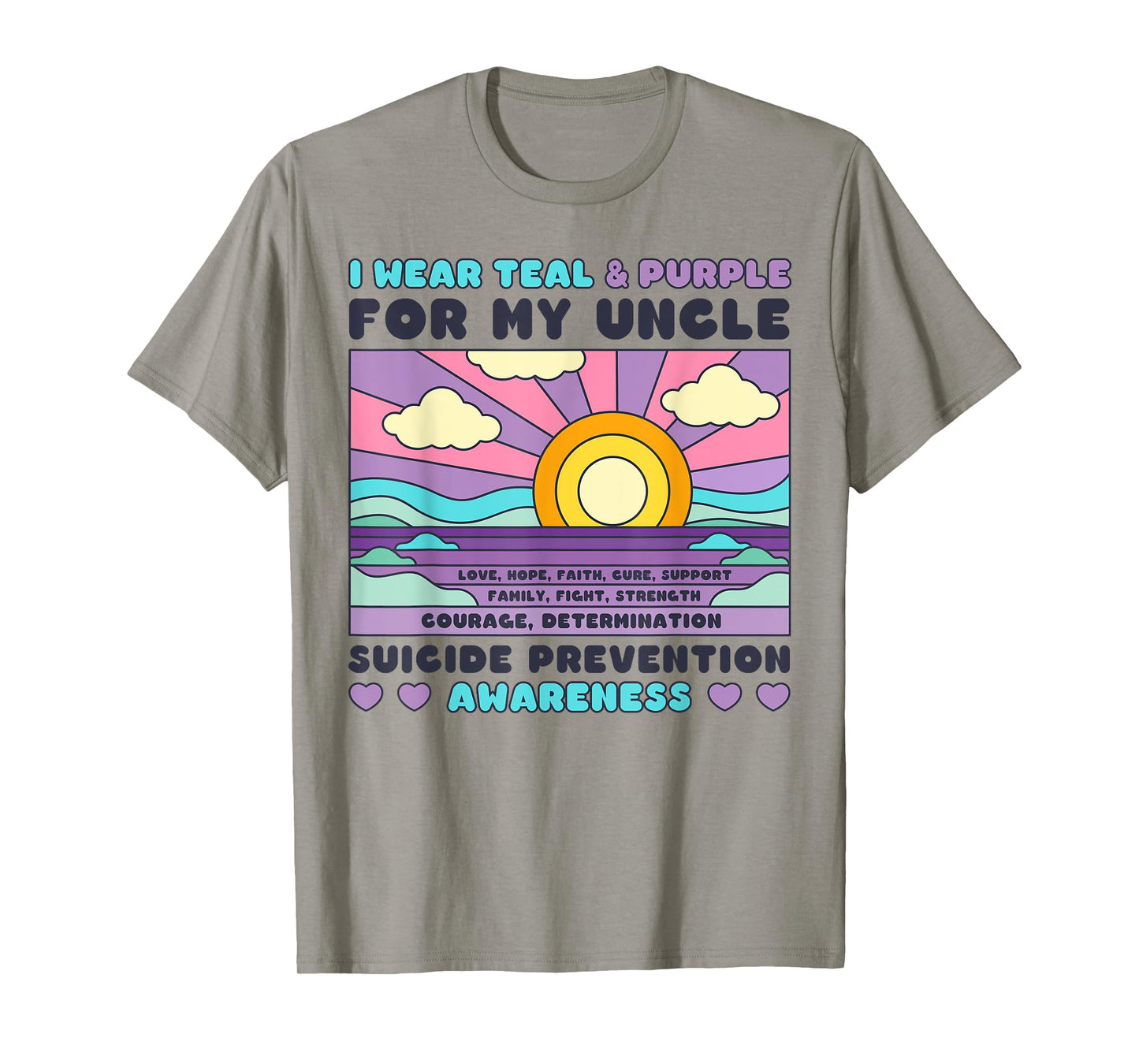 I Wear Teal & Purple For My Uncle Suicide Prevention Sunset T-Shirt