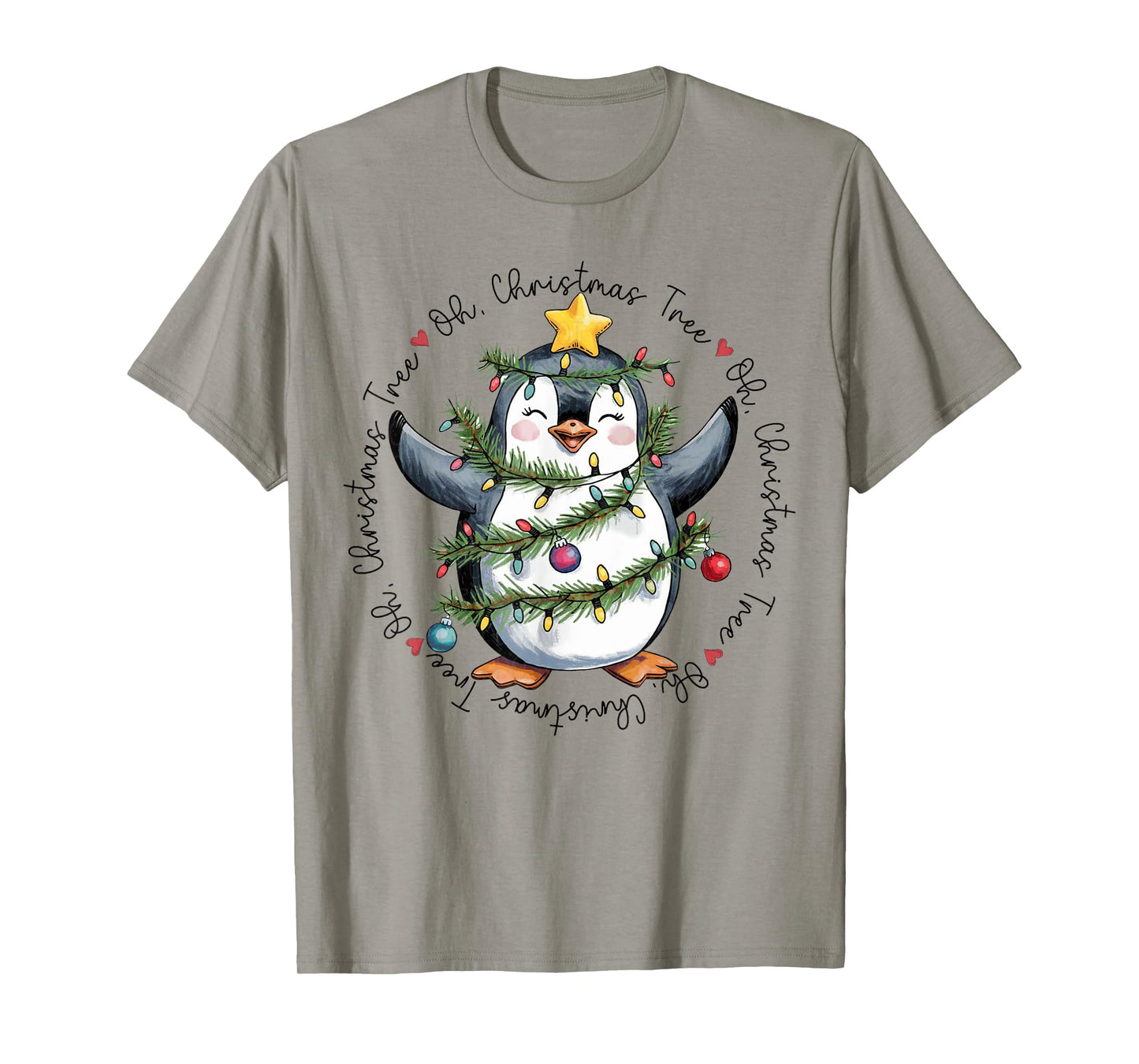 Oh Christmas Tree Xmas Lights Cute Penguin Women Girls T-Shirt